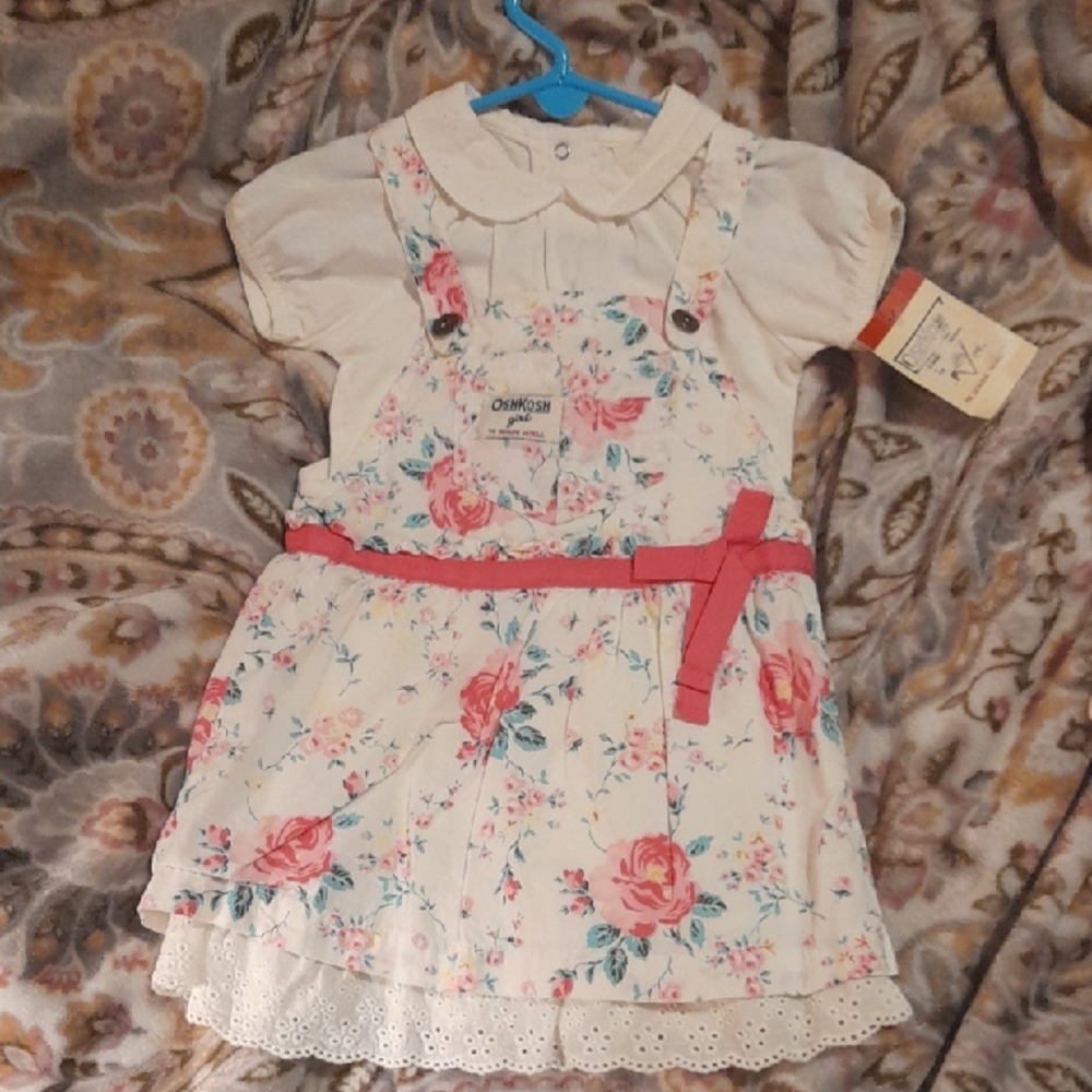 OshKosh B'gosh NWT Cream Pink Floral Dress White Top 18 Months 24 Month 2 Piece